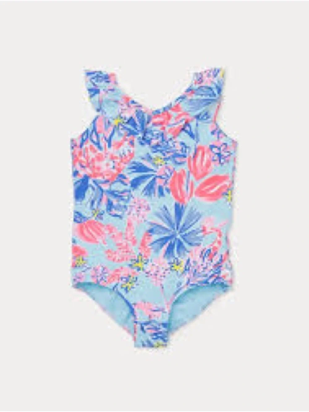 Lilly Pulitzer Light Blue Floral Ruffle Shoulder One-Piece Swimsuit
